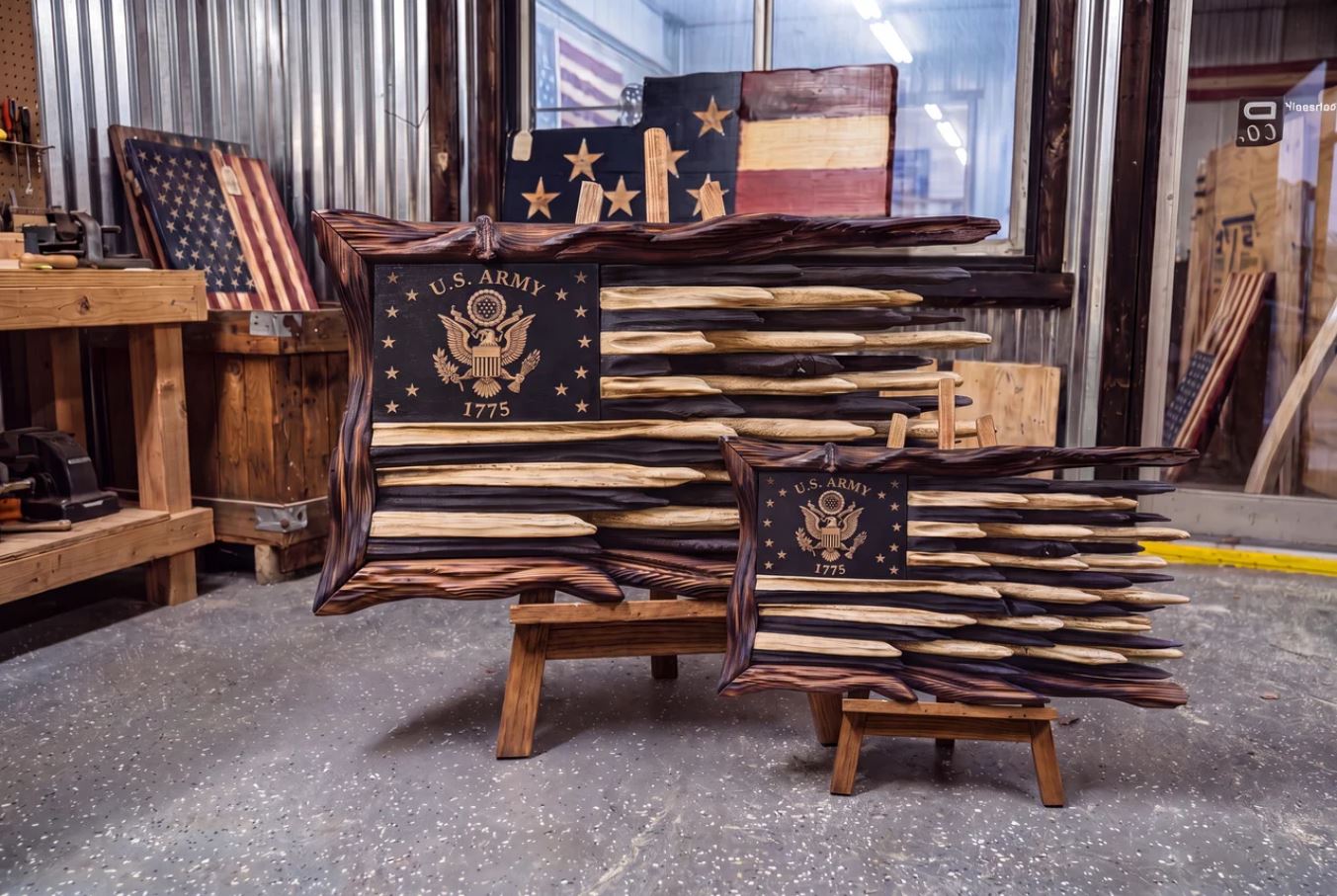 Service series wooden flags with military branch insignia